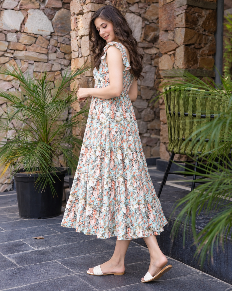 Sky Petal Tiered Dress