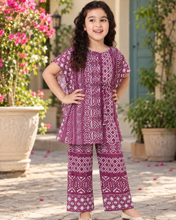 Plum Rosette Kaftan Palazzo Set