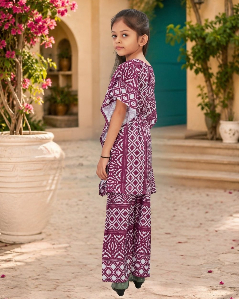 Plum Rosette Kaftan Palazzo Set