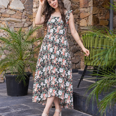 Midnight Blossom Tiered Dress
