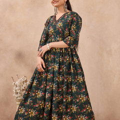 Verdant Blossom Pleated Gown