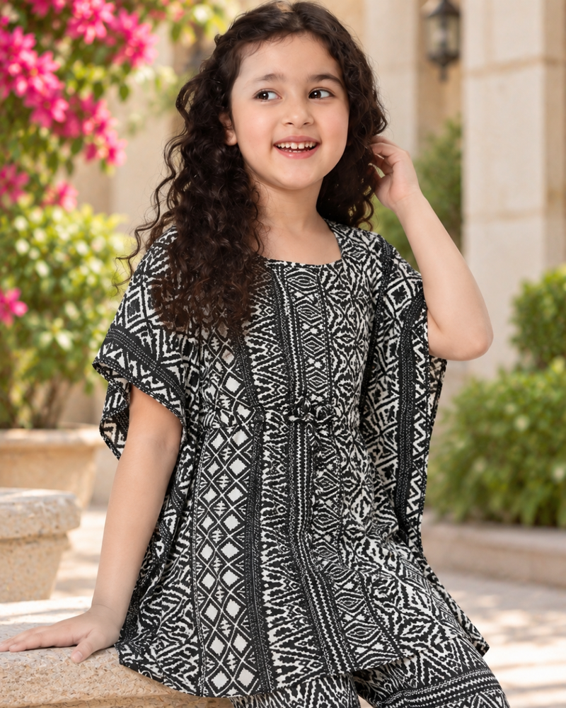 Monochrome Lattice Kaftan Palazzo Set