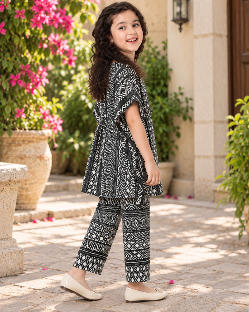 Monochrome Lattice Kaftan Palazzo Set