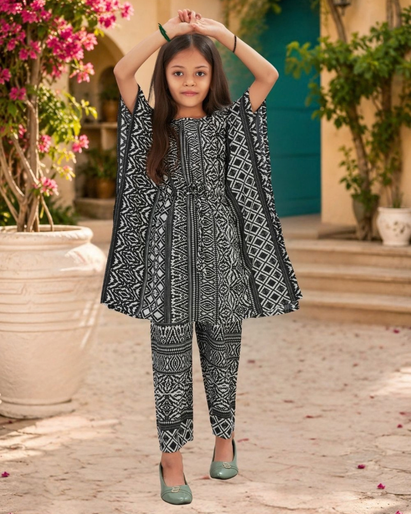 Monochrome Lattice Kaftan Palazzo Set