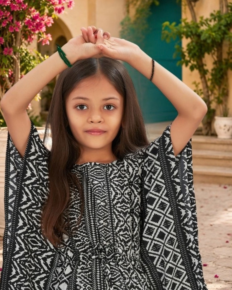 Monochrome Lattice Kaftan Palazzo Set