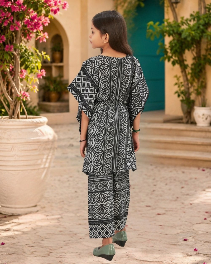 Monochrome Lattice Kaftan Palazzo Set