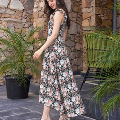 Midnight Blossom Tiered Dress