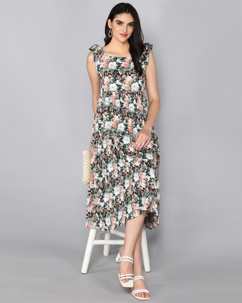 Midnight Blossom Tiered Dress
