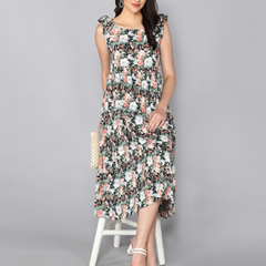 Midnight Blossom Tiered Dress