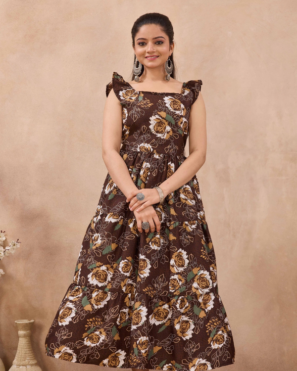 Espresso Bloom Tiered Dress
