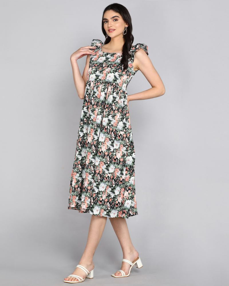 Midnight Blossom Tiered Dress