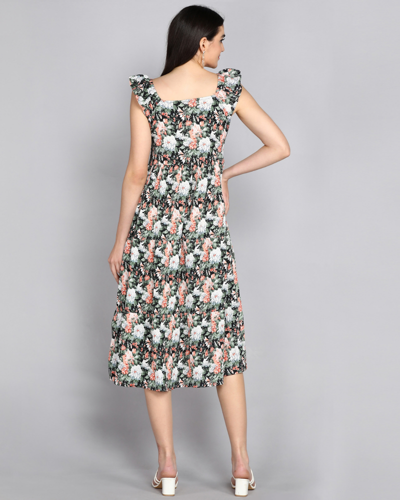 Midnight Blossom Tiered Dress
