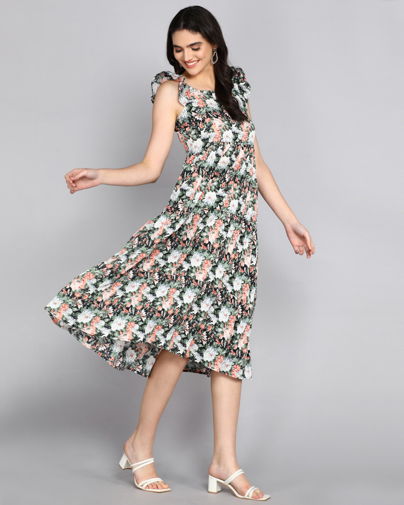 Midnight Blossom Tiered Dress