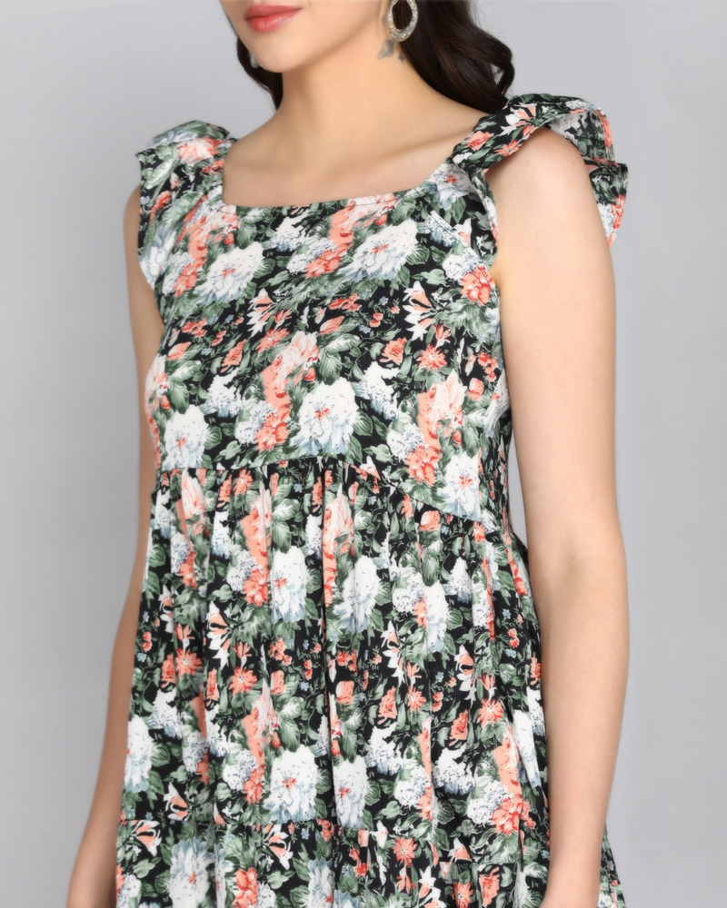 Midnight Blossom Tiered Dress