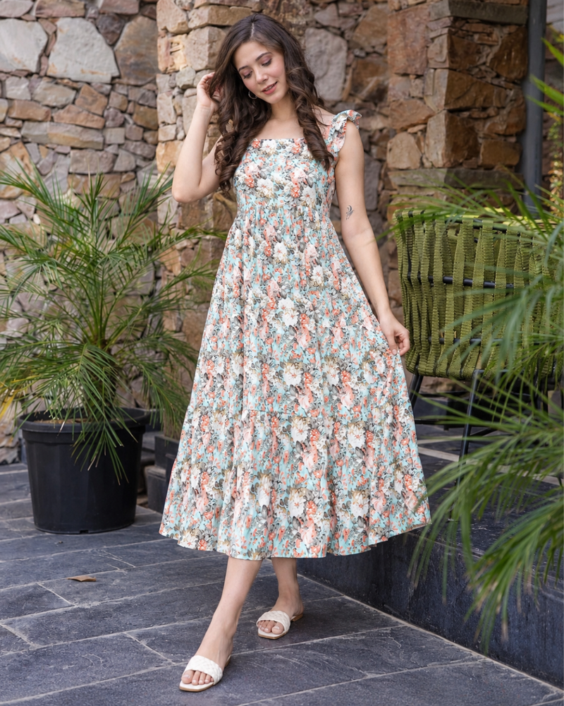 Sky Petal Tiered Dress